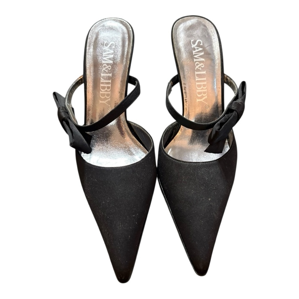 Sam & Libby Black Women's Heels with Bows in strap. Size 8.5